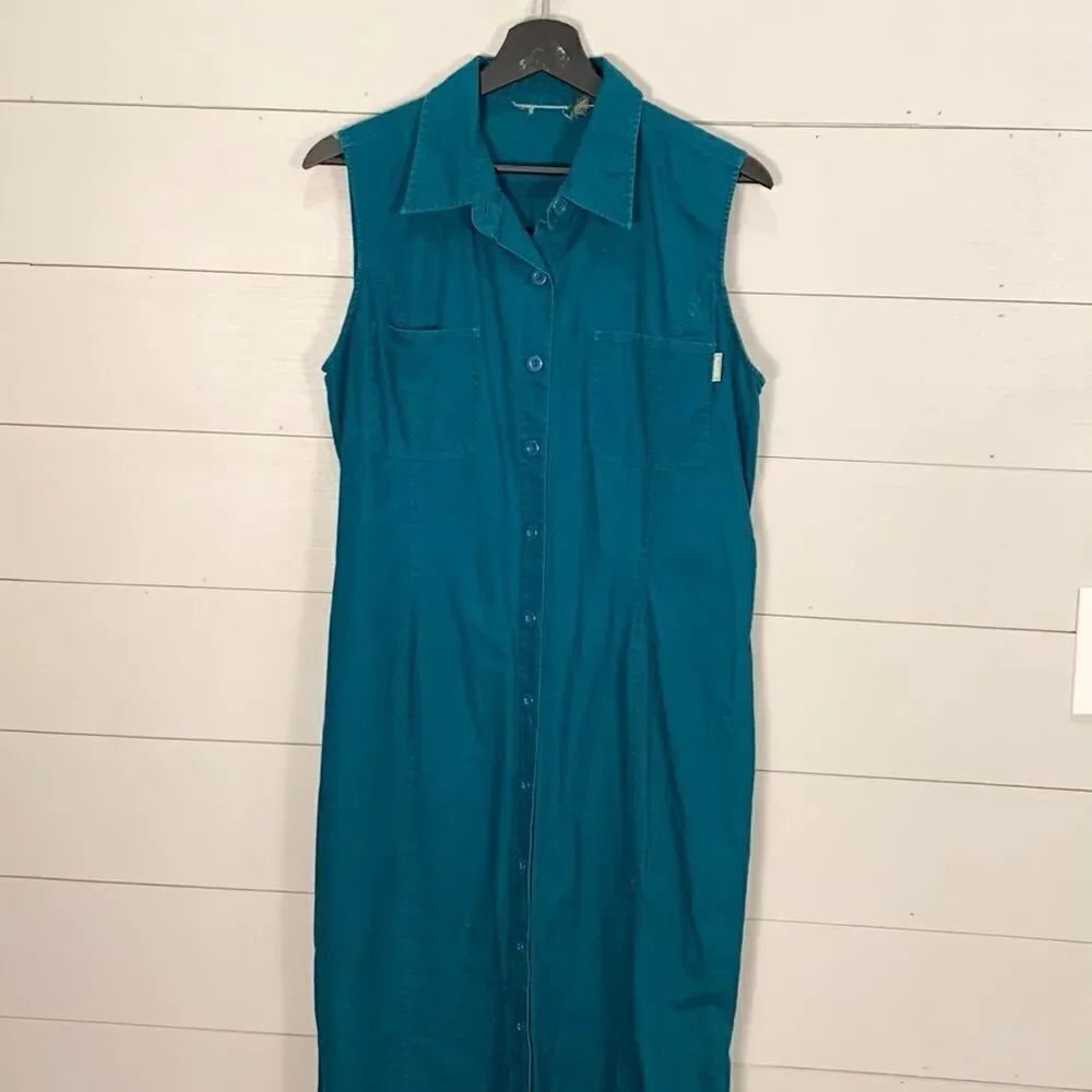 Vintage Blassport button down sleeveless long maxi dress bright peacock blue
